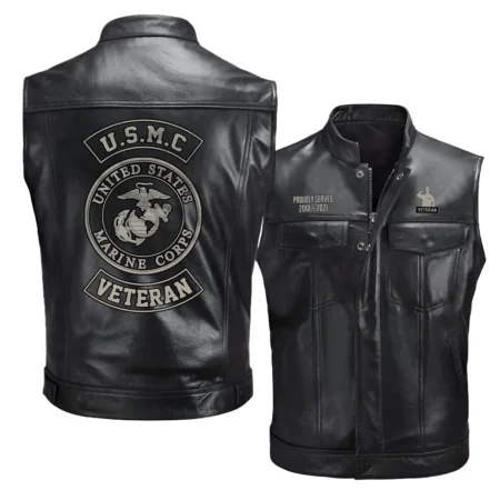 E4A-CPL Proudly Served Personalized Gift U.S. Marine Corps Veteran Fashion Zipper Sleeveless Leather Jackets