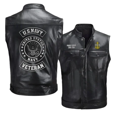 E8-SCPO Proudly Served Personalized Gift U.S. Navy Veteran Fashion Zipper Sleeveless Leather Jackets
