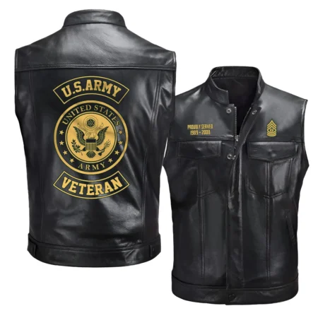 E5-SGT Proudly Served Personalized Gift U.S. Army Veteran Fashion Zipper Sleeveless Leather Jackets