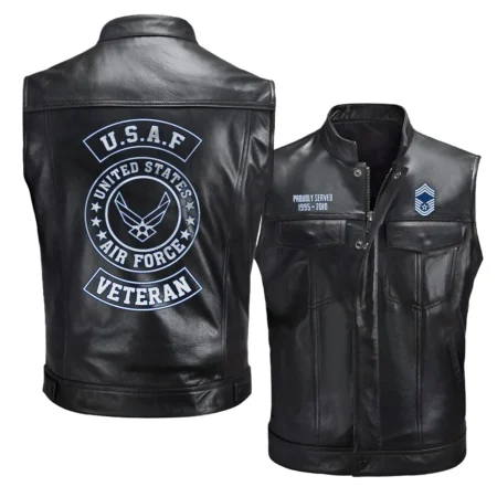 Proudly Served Personalized Gift U.S. Air Force Veteran Fashion Zipper Sleeveless Leather Jackets