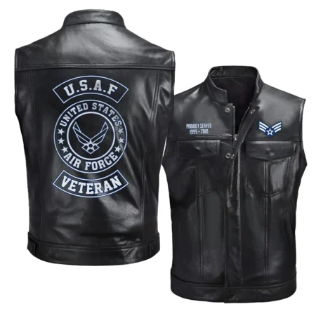 E4-SRA Proudly Served Personalized Gift U.S. Air Force Veteran Fashion Zipper Sleeveless Leather Jackets