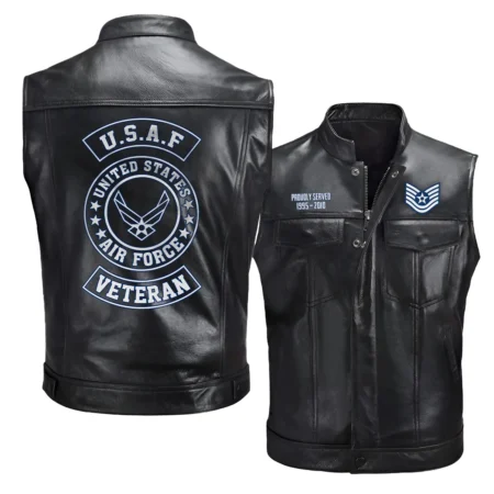 E3-A1C Proudly Served Personalized Gift U.S. Air Force Veteran Fashion Zipper Sleeveless Leather Jackets