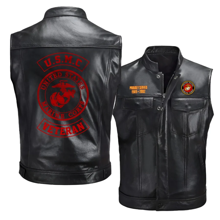 Proudly Served Personalized Gift U.S. Marine Corps Veteran Fashion Zipper Sleeveless Leather Jackets