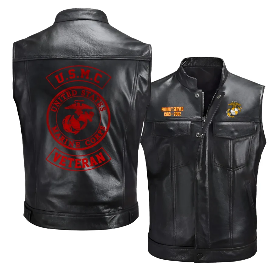 Proudly Served Personalized Gift U.S. Marine Corps Veteran Fashion Zipper Sleeveless Leather Jackets