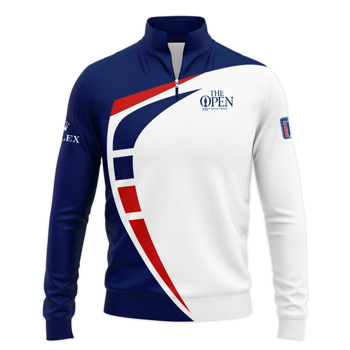 152nd Open Championship Rolex White Blue Red Pattern Background Quarter-Zip Jacket All Over Prints HOTOP270624A03ROXSWZ