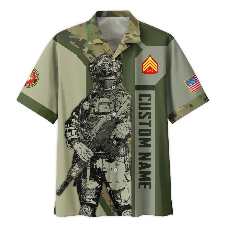 Custom Rank And Name U.S. Marine Corps Veterans Oversized Hawaiian Shirt All Over Prints Gift Loves