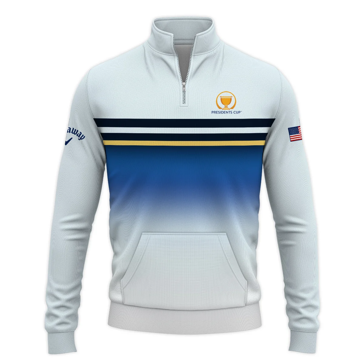Presidents Cup Golf Light Blue Black Yellow Line Pattern Callaway Performance Quarter Zip Sweatshirt With Pockets All Over Prints HOPDC240624A01CLWTS