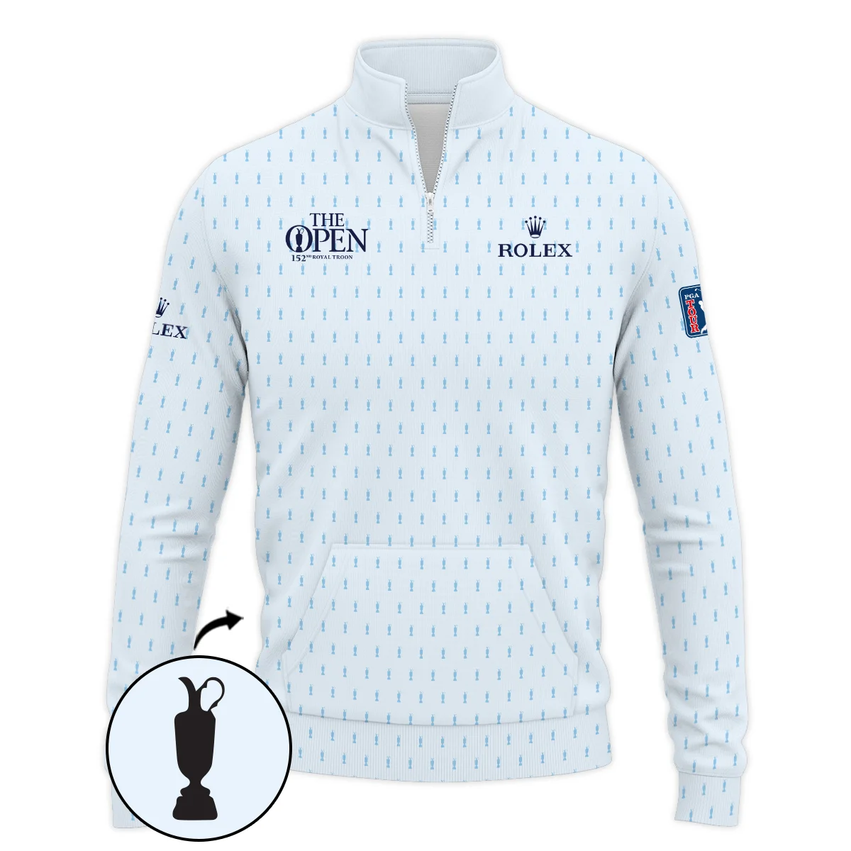 Golf Sport Light Blue Pattern Cup 152nd Open Championship Rolex Zipper Polo Shirt All Over Prints QTTOP160624A01ROXZPL