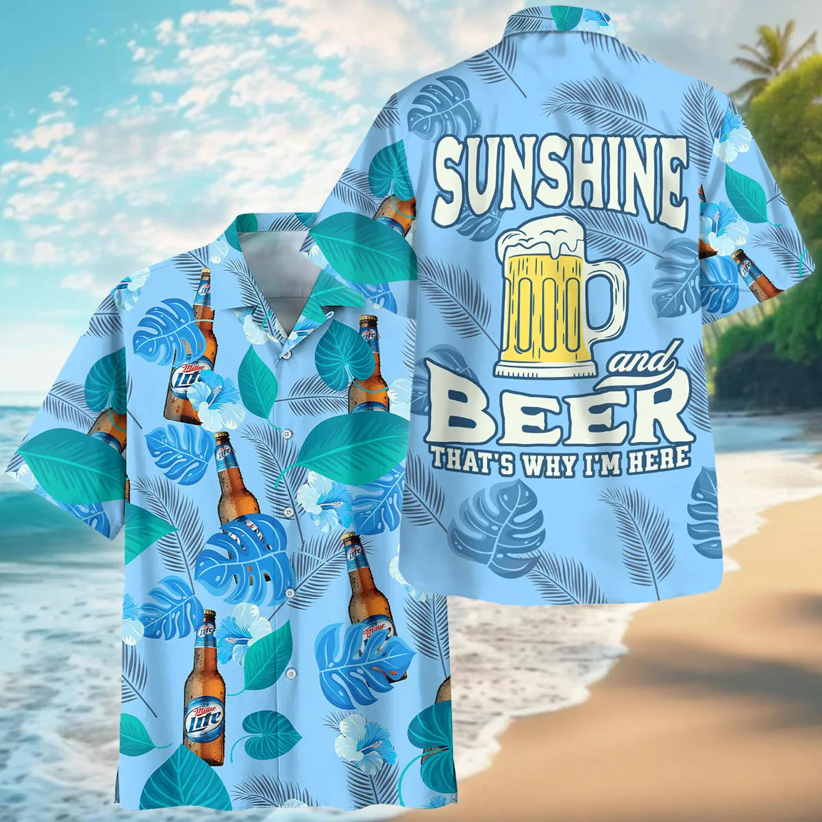 Hawaii Tropical Pattern Miller Lite Beer Lovers Premium T-Shirt All Over Prints Gift Loves BLB240624A01MLTS