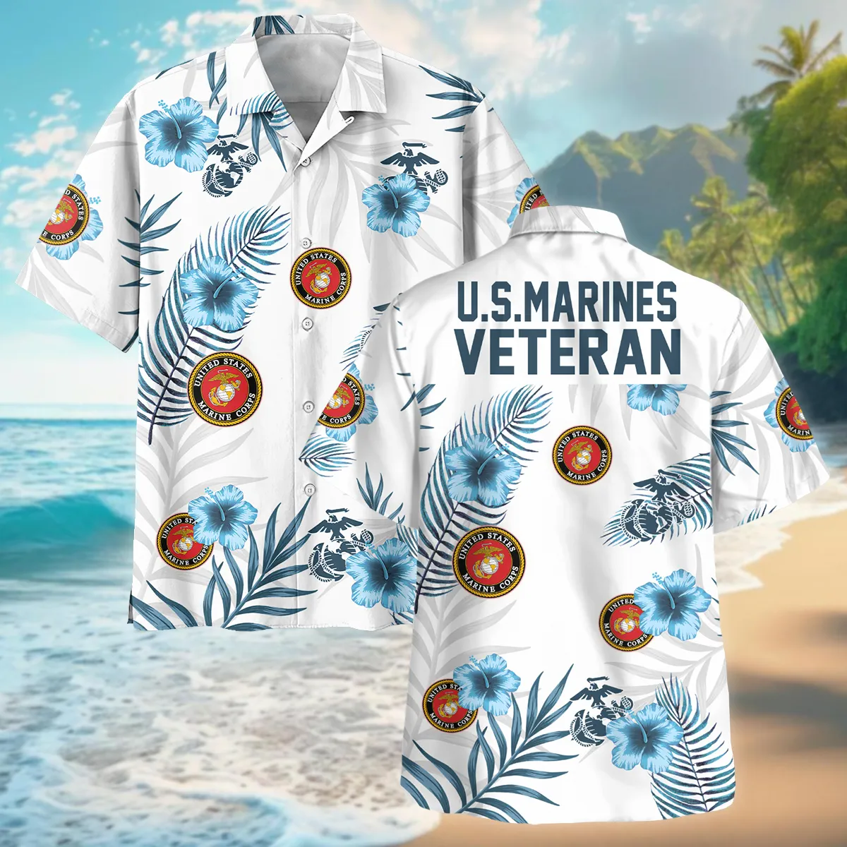 Hawaii Pattern Summer Beach Shirt Veteran U.S. Marine Corps All Over Prints Oversized Hawaiian Shirt