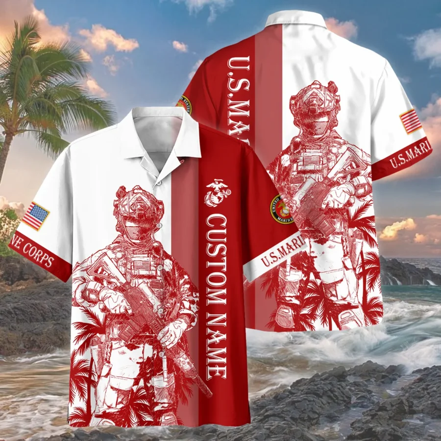 Hawaii Style Pattern U.S. Marine Corps Oversized Hawaiian Shirt All Over Prints Gift Loves