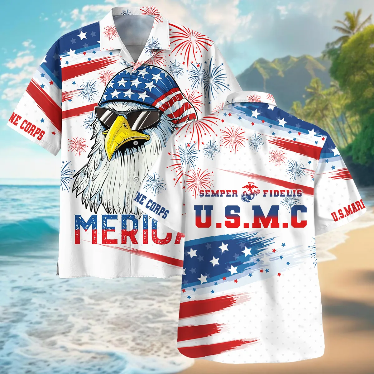 United States Independence Day U.S. Marine Corps All Over Prints Oversized Hawaiian Shirt