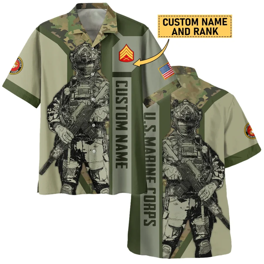 Custom Rank And Name U.S. Marine Corps Veterans Oversized Hawaiian Shirt All Over Prints Gift Loves