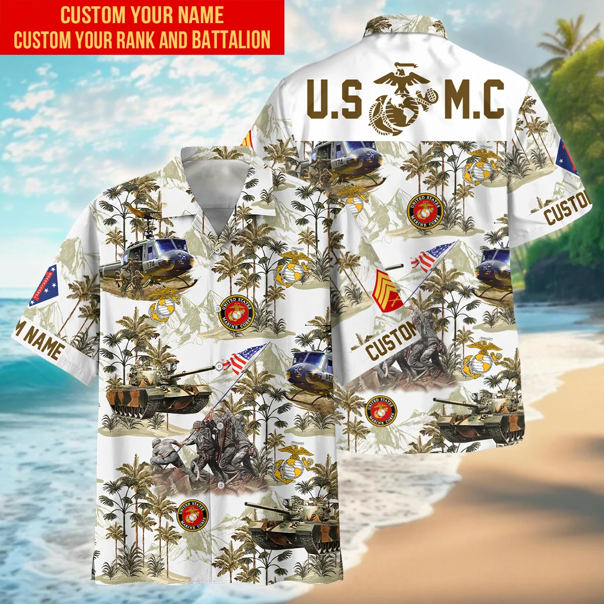 Personalized Gift Hawaii Pattern U.S. Marine Corps Oversized Hawaiian Shirt All Over Prints Gift Loves BLVTR200624A02MCHW