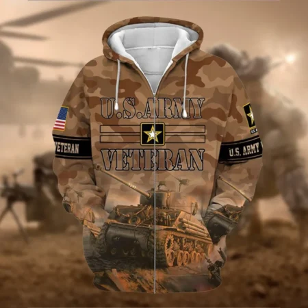 U.S. Army Veteran All Over Prints Zipper Hoodie Shirt Retirees Uniform Appreciation QT1906AMA109