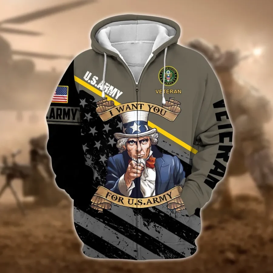 U.S. Army Veteran All Over Prints Zipper Hoodie Shirt All Gave Some Patriotic Attire QT1906AMA6