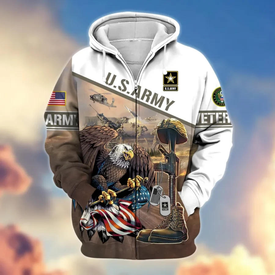 U.S. Army Veteran All Over Prints Zipper Hoodie Shirt Military Veterans Patriotic Attire QT1906AMA41