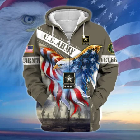 U.S. Army Veteran All Over Prints Zipper Hoodie Shirt Retirees Patriotic Attire QT1906AMA77