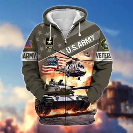 U.S. Army Veteran All Over Prints Zipper Hoodie Shirt Retirees Patriotic Attire QT1906AMA86