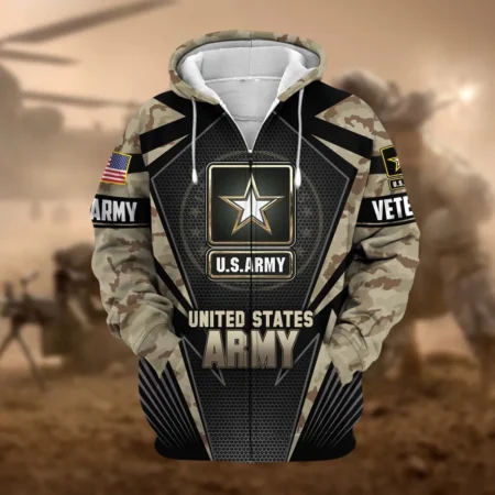U.S. Army Veteran All Over Prints Zipper Hoodie Shirt Retirees Uniform Appreciation QT1906AMA99