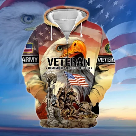 U.S. Army Veteran All Over Prints Zipper Hoodie Shirt Some Gave All Patriotic Attire QT1906AMA125
