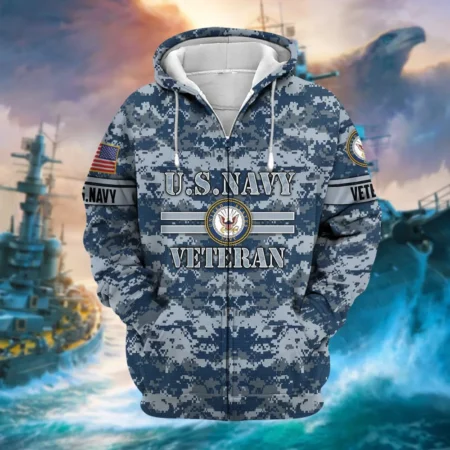 U.S. Navy Veteran All Over Prints Zipper Hoodie Shirt Military Veterans Patriotic Attire QT1906NVA26