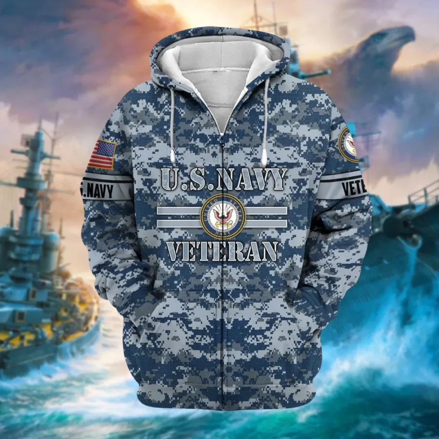 U.S. Navy Veteran All Over Prints Zipper Hoodie Shirt All Gave Some Patriotic Attire QT1906NVA1