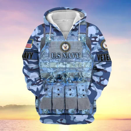 U.S. Navy Veteran All Over Prints Zipper Hoodie Shirt Some Gave All Patriotic Attire QT1906NVA57