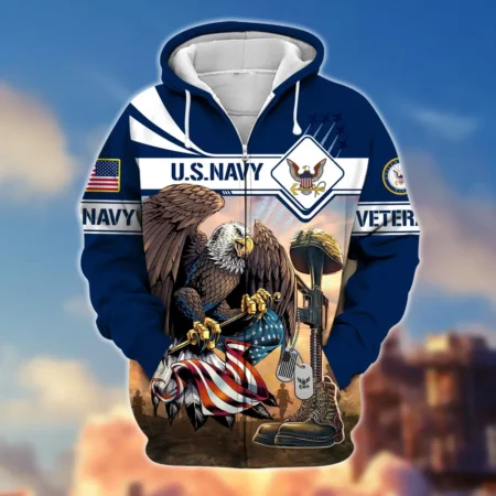 U.S. Navy Veteran All Over Prints Zipper Hoodie Shirt Retirees Uniform Appreciation QT1906NVA40