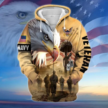 U.S. Navy Veteran All Over Prints Zipper Hoodie Shirt Military Veterans Patriotic Attire QT1906NVA27
