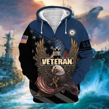 U.S. Navy Veteran All Over Prints Zipper Hoodie Shirt Military Veterans Patriotic Attire QT1906NVA24