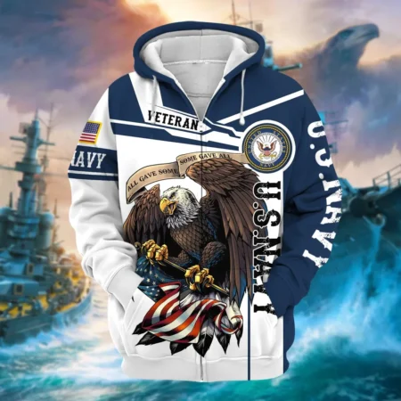 U.S. Navy Veteran All Over Prints Zipper Hoodie Shirt All Gave Some Patriotic Attire QT1906NVA3
