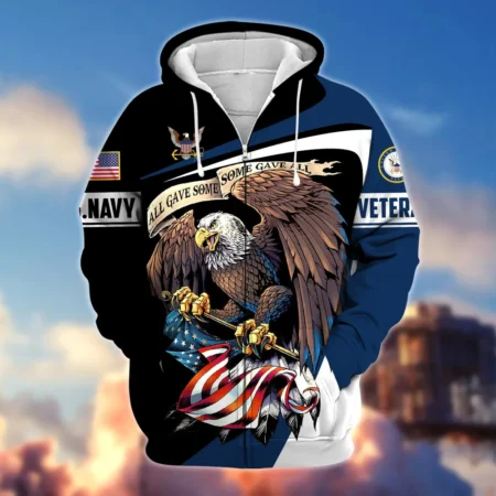 U.S. Navy Veteran All Over Prints Zipper Hoodie Shirt Military Veterans Patriotic Attire QT1906NVA23