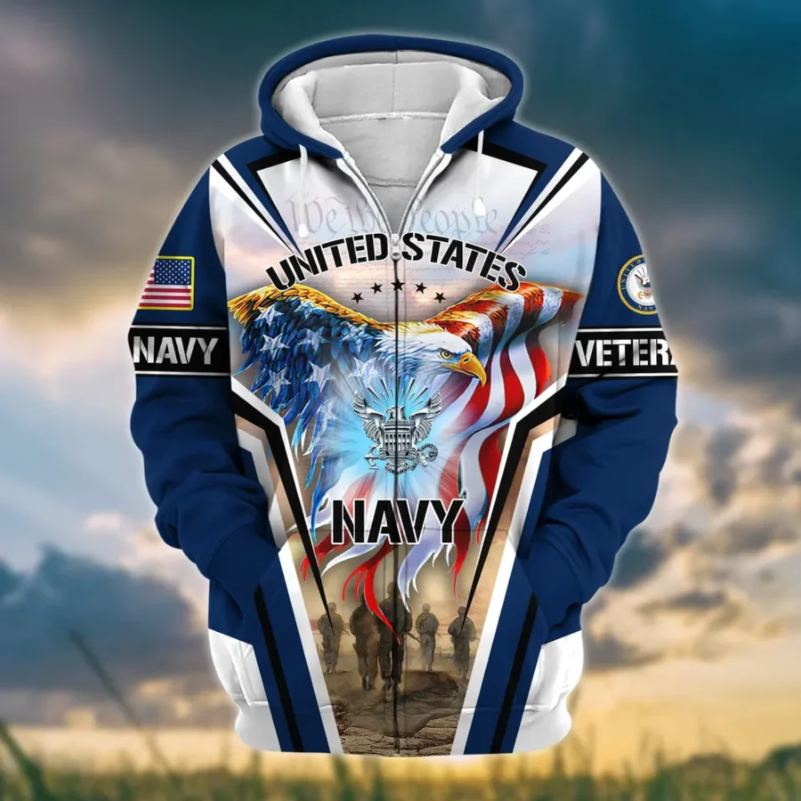 U.S. Navy Veteran All Over Prints Zipper Hoodie Shirt Military Veterans Patriotic Attire QT1906NVA18