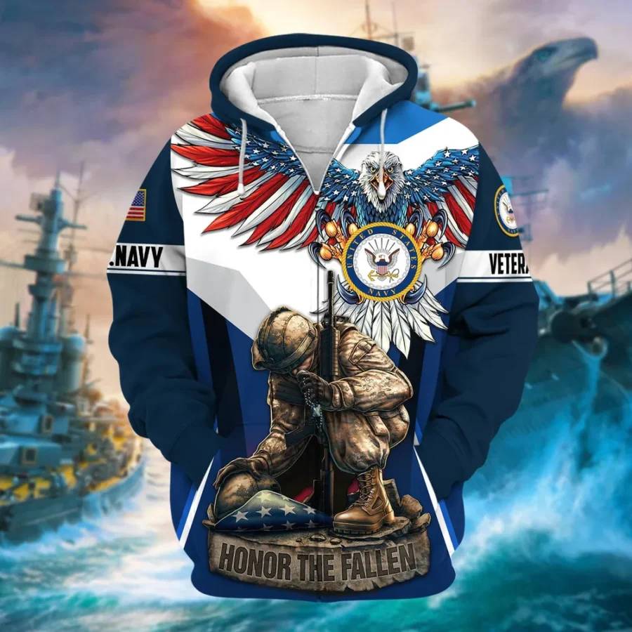 U.S. Navy Veteran All Over Prints Zipper Hoodie Shirt Military Veterans Patriotic Attire QT1906NVA19