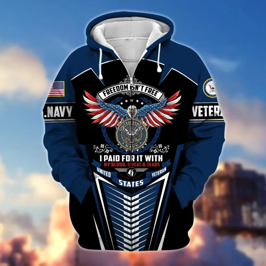 U.S. Navy Veteran All Over Prints Zipper Hoodie Shirt Military Veterans Patriotic Attire QT1906NVA27