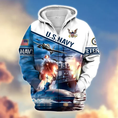 U.S. Navy Veteran All Over Prints Zipper Hoodie Shirt Military Veterans Uniform Appreciation QT1906NVA29