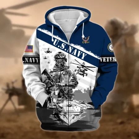 U.S. Navy Veteran All Over Prints Zipper Hoodie Shirt Military Veterans Uniform Appreciation QT1906NVA34