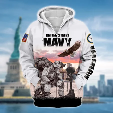 U.S. Navy Veteran All Over Prints Zipper Hoodie Shirt Retirees Patriotic Attire QT1906NVA37