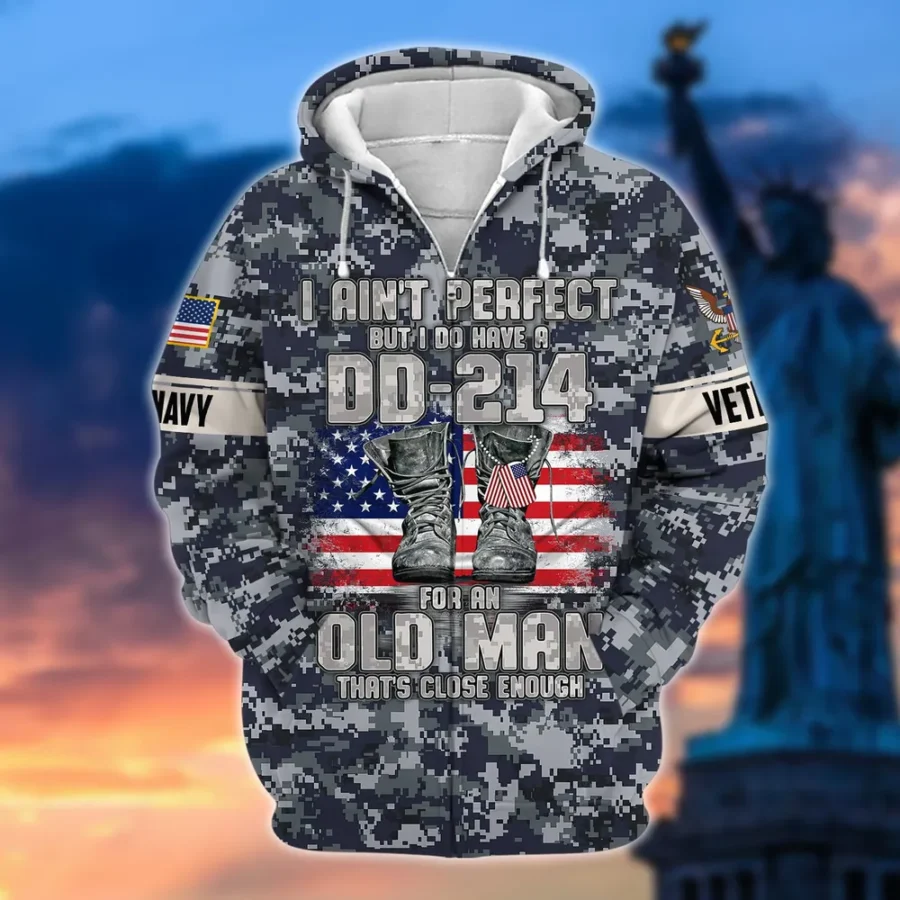 U.S. Navy Veteran All Over Prints Zipper Hoodie Shirt Retirees Patriotic Attire QT1906NVA39