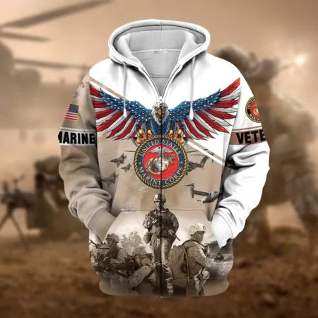 U.S.M.C Veteran All Over Prints Zipper Hoodie Shirt Retirees Uniform Appreciation QT1906MCA27