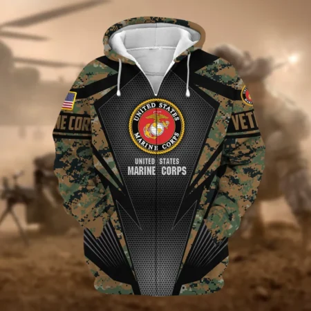 U.S.M.C Veteran All Over Prints Zipper Hoodie Shirt Retirees Patriotic Attire QT1906MCA22