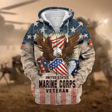 U.S.M.C Veteran All Over Prints Zipper Hoodie Shirt Military Veterans Patriotic Attire QT1906MCA10