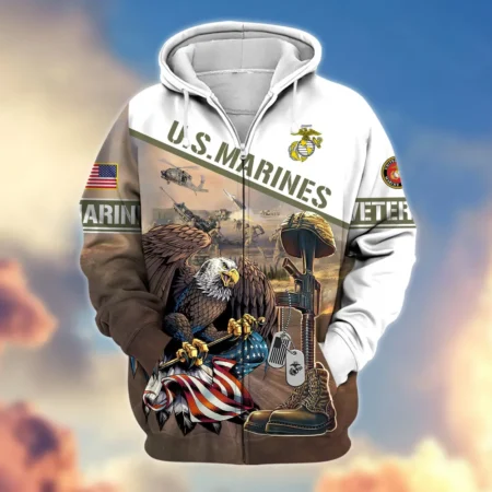 U.S.M.C Veteran All Over Prints Zipper Hoodie Shirt Some Gave All Patriotic Attire QT1906MCA43
