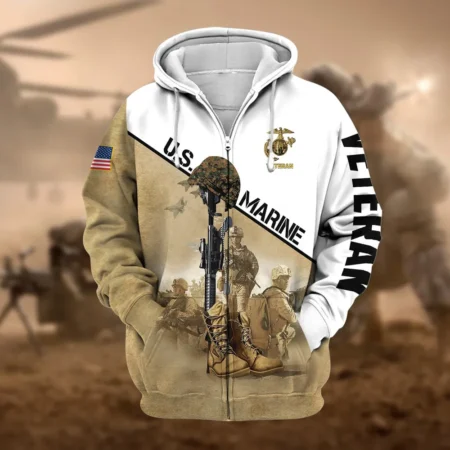U.S.M.C Veteran All Over Prints Zipper Hoodie Shirt Retirees Uniform Appreciation QT1906MCA27
