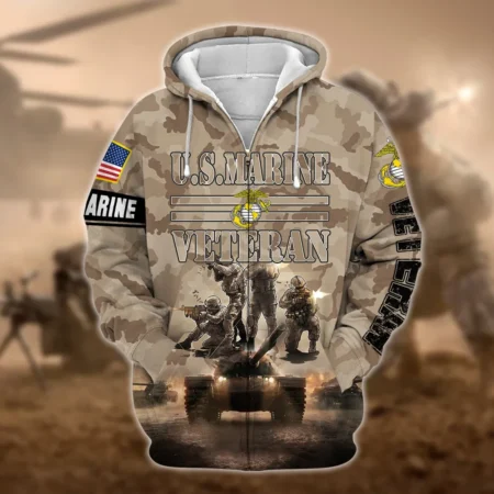 U.S.M.C Veteran All Over Prints Zipper Hoodie Shirt Military Veterans Uniform Appreciation QT1906MCA20