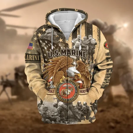 U.S.M.C Veteran All Over Prints Zipper Hoodie Shirt Military Veterans Uniform Appreciation QT1906MCA18