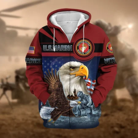 U.S.M.C Veteran All Over Prints Zipper Hoodie Shirt Military Veterans Patriotic Attire QT1906MCA12