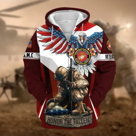 U.S.M.C Veteran All Over Prints Zipper Hoodie Shirt All Gave Some Patriotic Attire QT1906MCA1
