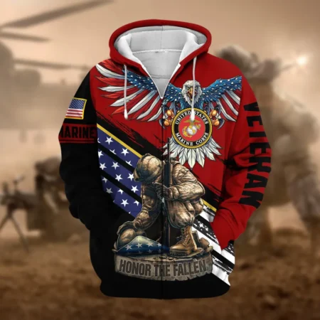 U.S.M.C Veteran All Over Prints Zipper Hoodie Shirt Military Veterans Patriotic Attire QT1906MCA14